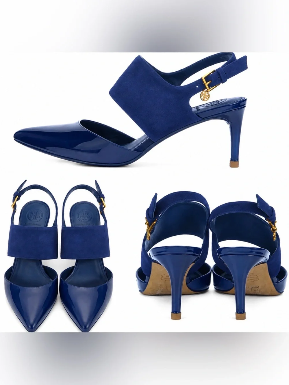 Tory Burch Patent Leather Cutout Accent Slingback Pumps